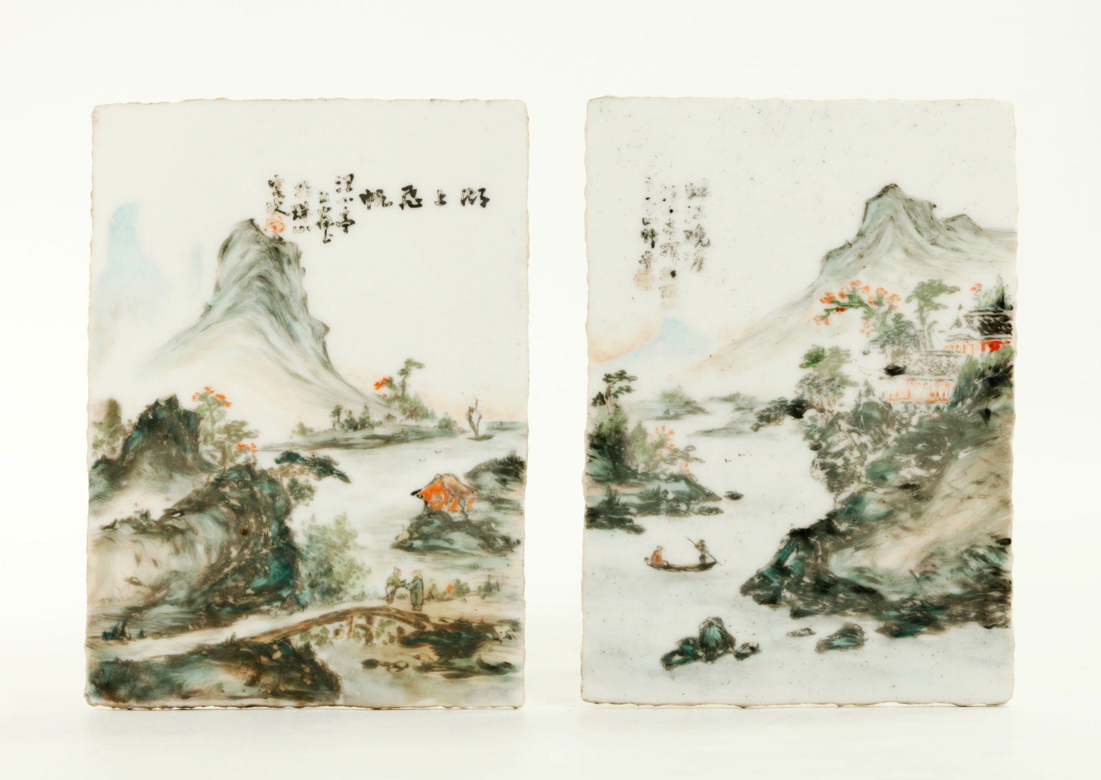 Wang Xiaoting; Sm Chinese Artist Porcelain Plaques (1 of 6)