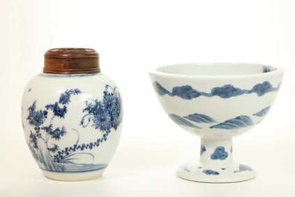 Chinese 18th C Blue Porcelain Jar; Japanese Bowl