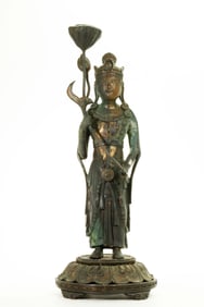 Japanese Standing Kannon Guanyin & Sm Lotus Censer