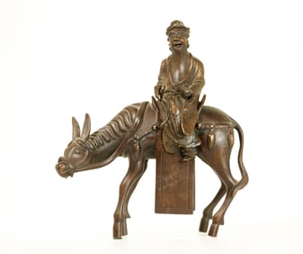 Chinese 19th C Bronze Scholar & Donkey Censer
