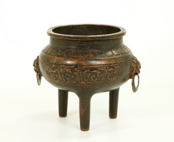 Chinese 18/19 C Cast & Incised Dark Bronze Censer
