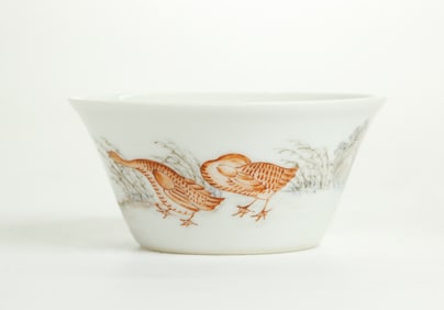 Chinese Enameled Porcelain Geese Cup