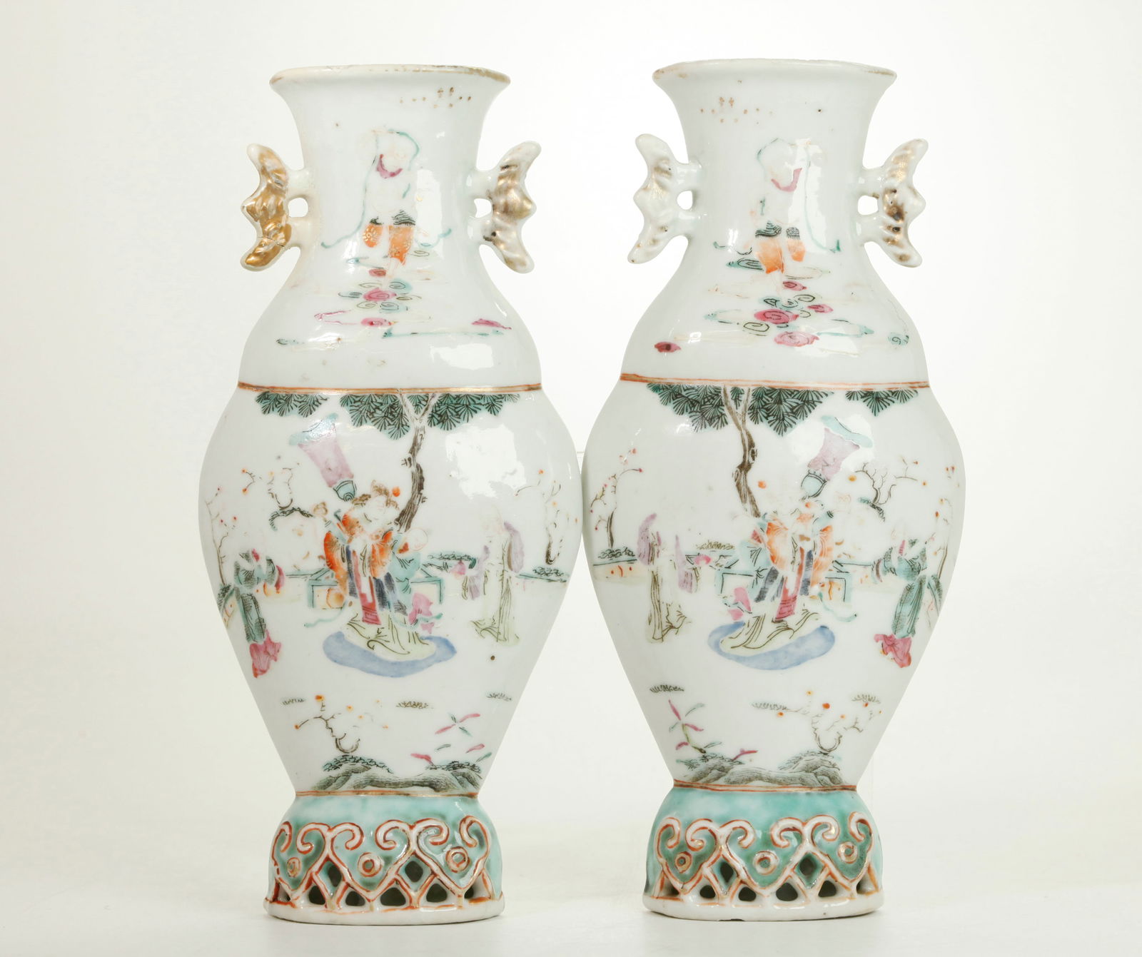 Pr Chinese 19th C Enameled Porcelain Wall Vases (1 of 6)