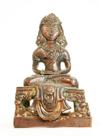 Chinese 18C Seated Bronze Amitayus; Qianlong Mark