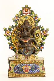 Chinese Tibetan Cloisonne & Bronze Yabyum Dieties