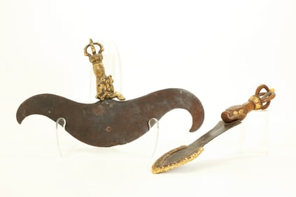 2 Tibetan 18/19th C Gilt Bronze Ritual Daggers