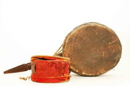 2 Tibetan Antique Ceremonial Double Sided Drums