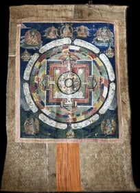 Tibetan Thangka Mandala; Old Fabric Mounts