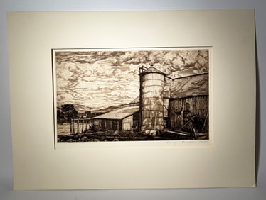 Luigi Lucioni Etching Moving Shadows Vermont 1941