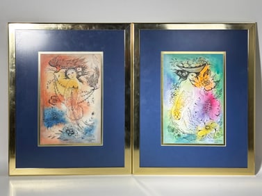 Clara Ledesma; Pair Ink Drawings over Watercolor