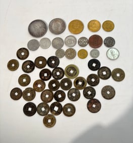 46 Assorted Chinese Coins, 1 Swiss; Some Silver