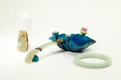 3 Chinese Jade, Jadeites: Hair Pin Bangle Pendant