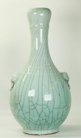 Lg Chinese Pale Celadon Crackle Porcelain Vase