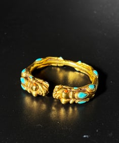 Chinese Gilt Metal Double Dragon Head Bangle