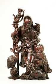 Fine Chiinese 19th C Hard Wood Shou-Lao Carving