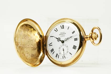 Swiss Emperor Gold Plated Hunter Pocket Watch