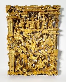 Chinese Gilt Lacquered Wood Military Panel