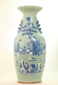 Lg Chinese 19 C Blue White Celadon Porcelain Vase