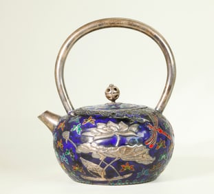Chinese Enameled Sterling Silver Teapot; 706.5G