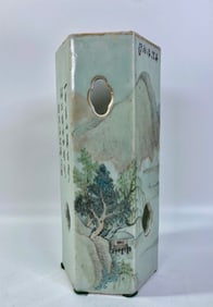 Chinese Artist Enameled Porcelain 6 Side Hat Stand