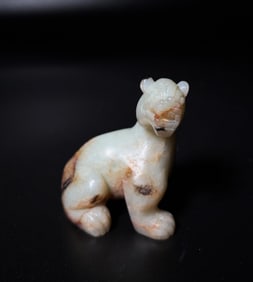 Chinese Archaistic Pale Celadon Jade Seated Bear