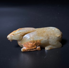 Chinese Archaistic Green Jade Tibetan Antelope