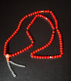 Fine Chinese Dark Coral 108 Bead Buddhist Rosary