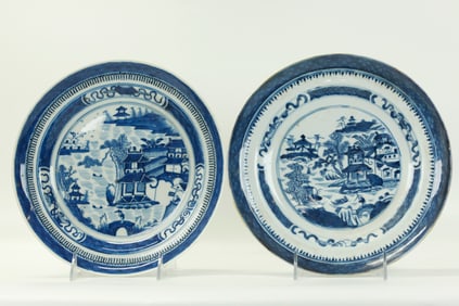 2 Chinese 19C Blue White Porcelain Export Plates