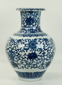 Chinese Blue & White Porcelain Buddhist Vase