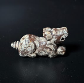 Chinese Calcified Jade Archaistic Animal Toggle