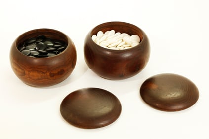 2 Chinese Weiqi Game Piece Wood Boxes