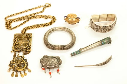 6 Chinese Silver Ornaments; 1 Joseff of Hollywood