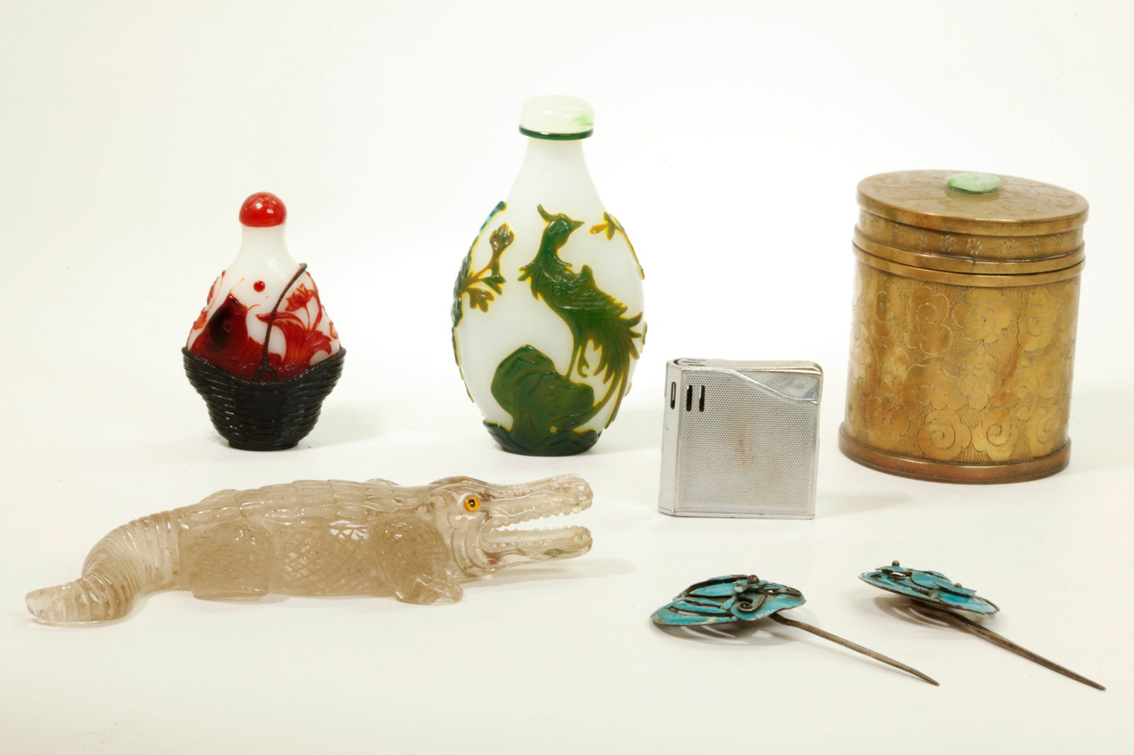 7 Chinese Antiques 2 Snuff 2 Hairpins Box Carving (1 of 7)