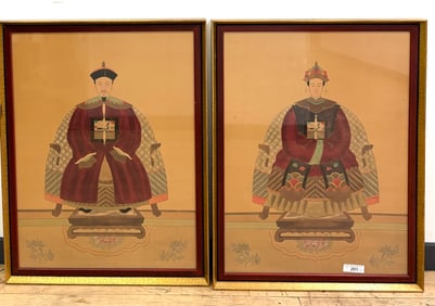 Pr Chinese Mixed Media Ancestor Portraits Framed