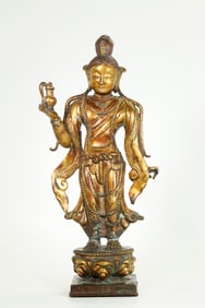 Chinese Tibet Gilt Bronze Standing Avalokiteshvara