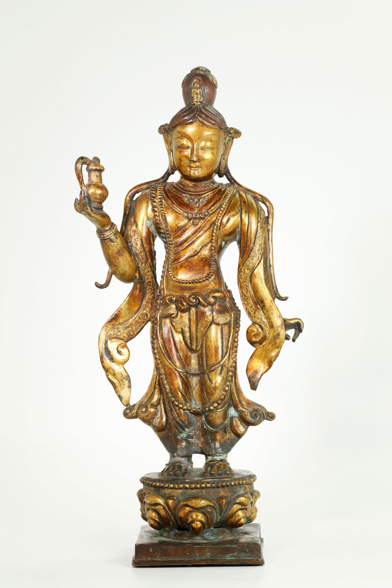 Chinese Tibet Gilt Bronze Standing Avalokiteshvara