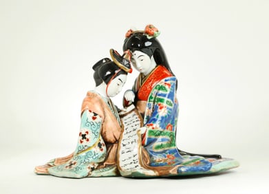 Japanese Kutani Enamel Porcelain Erotic Okimono