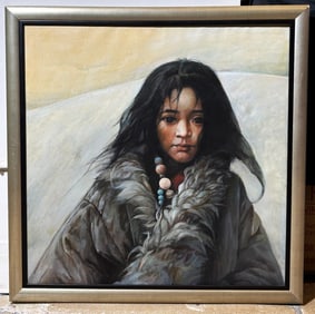 Chinese Acrylic Painting Ethnic Young Girl, 1996