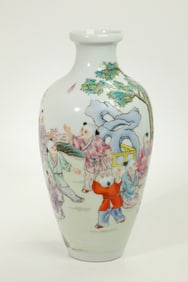 Chinese Famille Rose Porcelain 16 Boys Vase