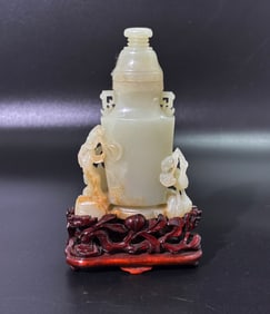 Fine Chinese 19 C White to Russet Jade Covered Urn
