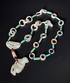Chinese Qing Jades; Monkey Pendant Earrings Beads