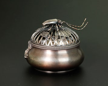 Fine Japanese Silver Longhorn Beetle Censer 203.4G