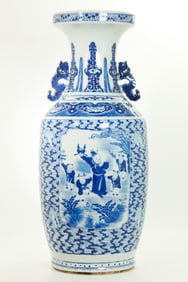 Lg Chinese Blue & White Porcelain Boy's Vase