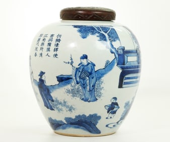 Lg Chinese Blue & White Porcelain Ginger Jar