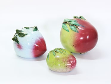 3 Chinese Peach Shaped Porcelain Altar Fruits
