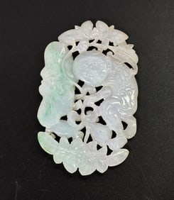 Chinese Qing Translucent Jadeite Lotus Boy Pendant