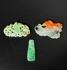 3 Chinese Jadeite Carved Pendants