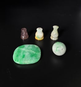 4 Chinese Qing Green Jadeite Court Chaozhu Beads +1