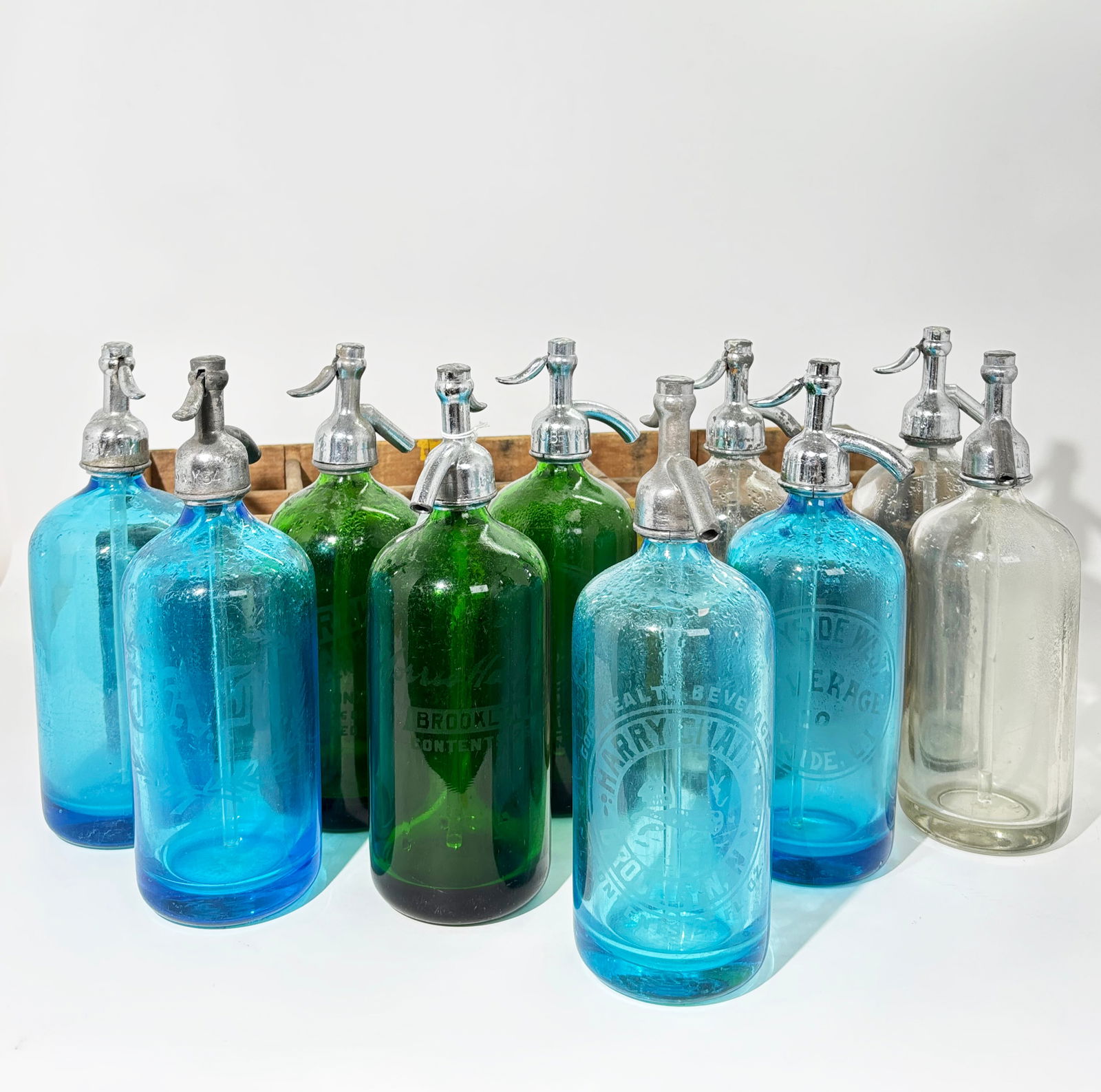 10 Vintage Seltzer Bottles & Wood Crate (1 of 11)