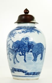 Chinese 18/19th Blue White Auspicious Beast Vase